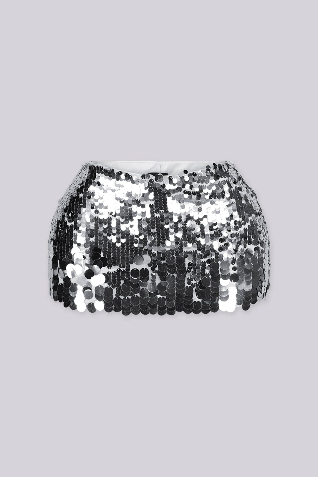 Silver sequin mini skirt with a side zipper closure