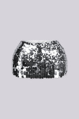 Silver sequin mini skirt with a side zipper closure