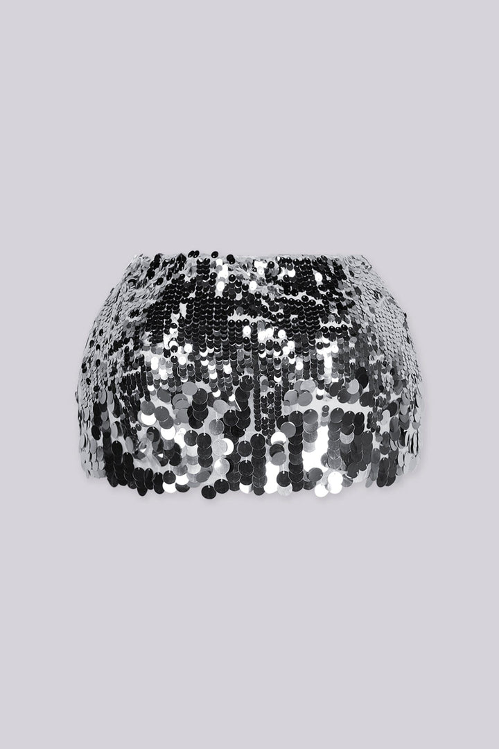 Silver sequin mini skirt with attached inner shorts
