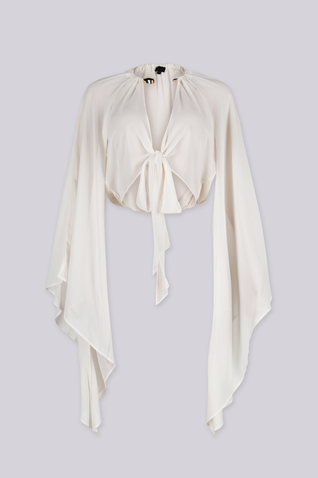 Sheer chiffon deep plunging wrap blouse with a tie closure at the waist