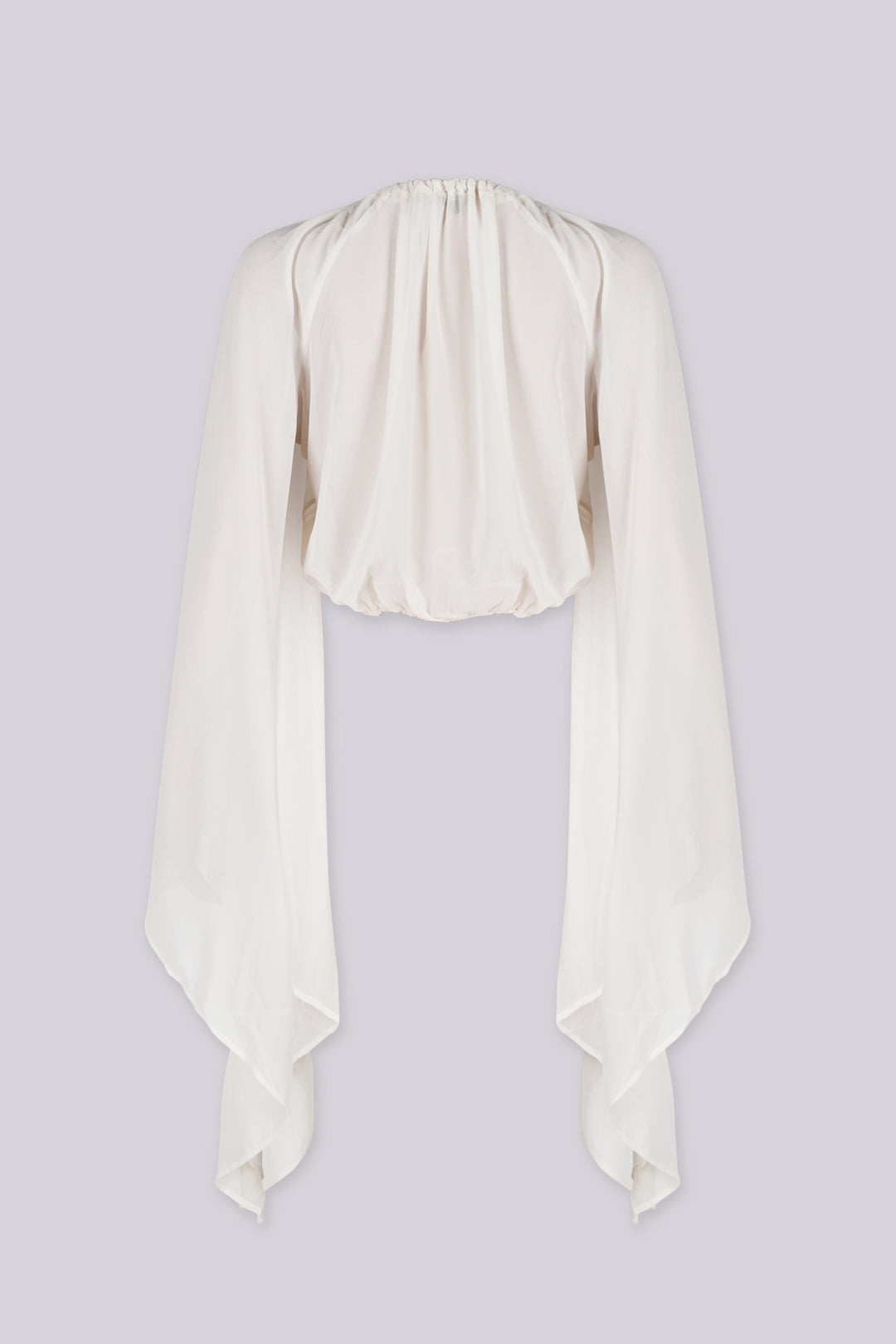 Sheer chiffon deep plunging wrap blouse with a tie closure at the waist