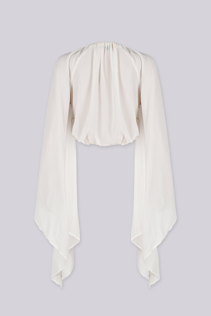 Sheer chiffon deep plunging wrap blouse with a tie closure at the waist
