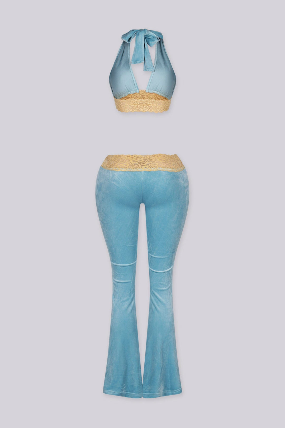 Soft Launch Lace Halter Top &amp; Flare Pants SET