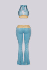 Soft Launch Lace Halter Top &amp; Flare Pants SET