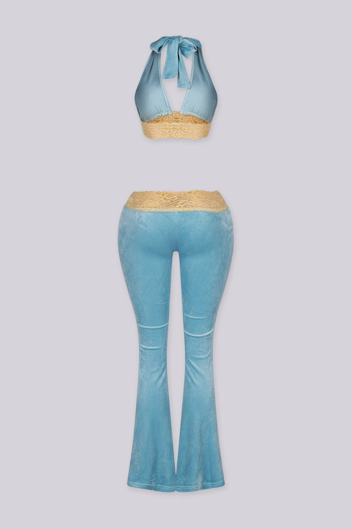 Soft Launch Lace Halter Top &amp; Flare Pants SET