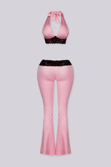 Soft Launch Lace Halter Top &amp; Flare Pants SET