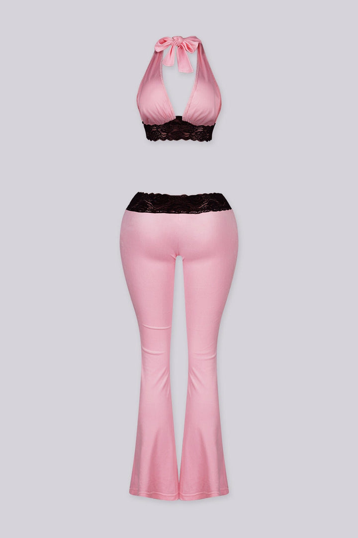 Soft Launch Lace Halter Top &amp; Flare Pants SET