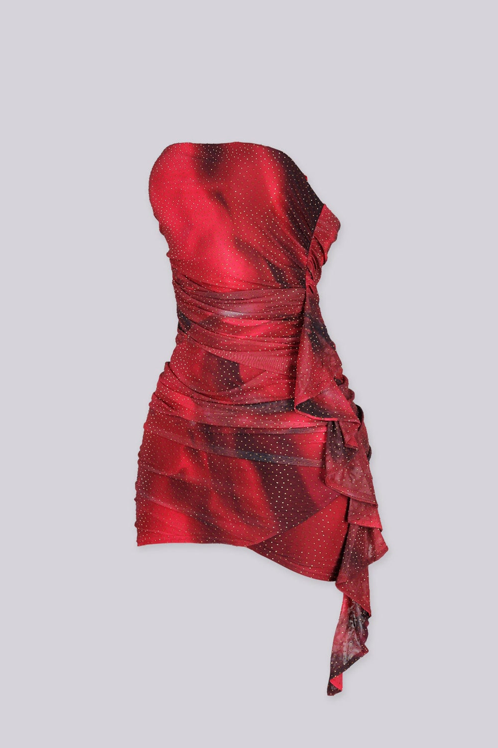 Mesh tube top fitted mini dress with a scattered crystal rhinestone finish throughout