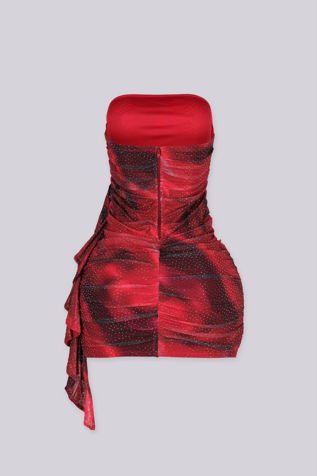 Mesh tube top fitted mini dress with a scattered crystal rhinestone finish throughout