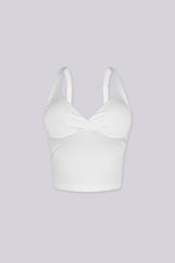 Cropped tank top featuring a flattering sweetheart neckline and padded bustier with adjustable straps