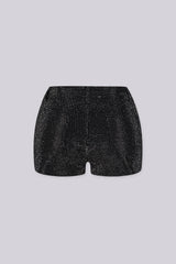 High rise mini shorts with rhinestone studs detailing throughout