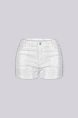 High rise mini shorts with rhinestone studs detailing throughout