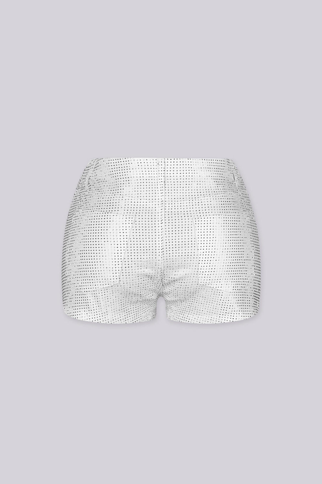 High rise mini shorts with rhinestone studs detailing throughout