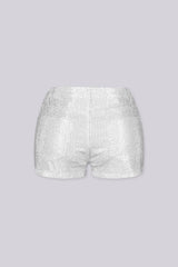 High rise mini shorts with rhinestone studs detailing throughout