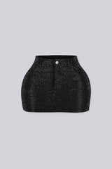 High rise mini skirt with rhinestone studs detailing throughout
