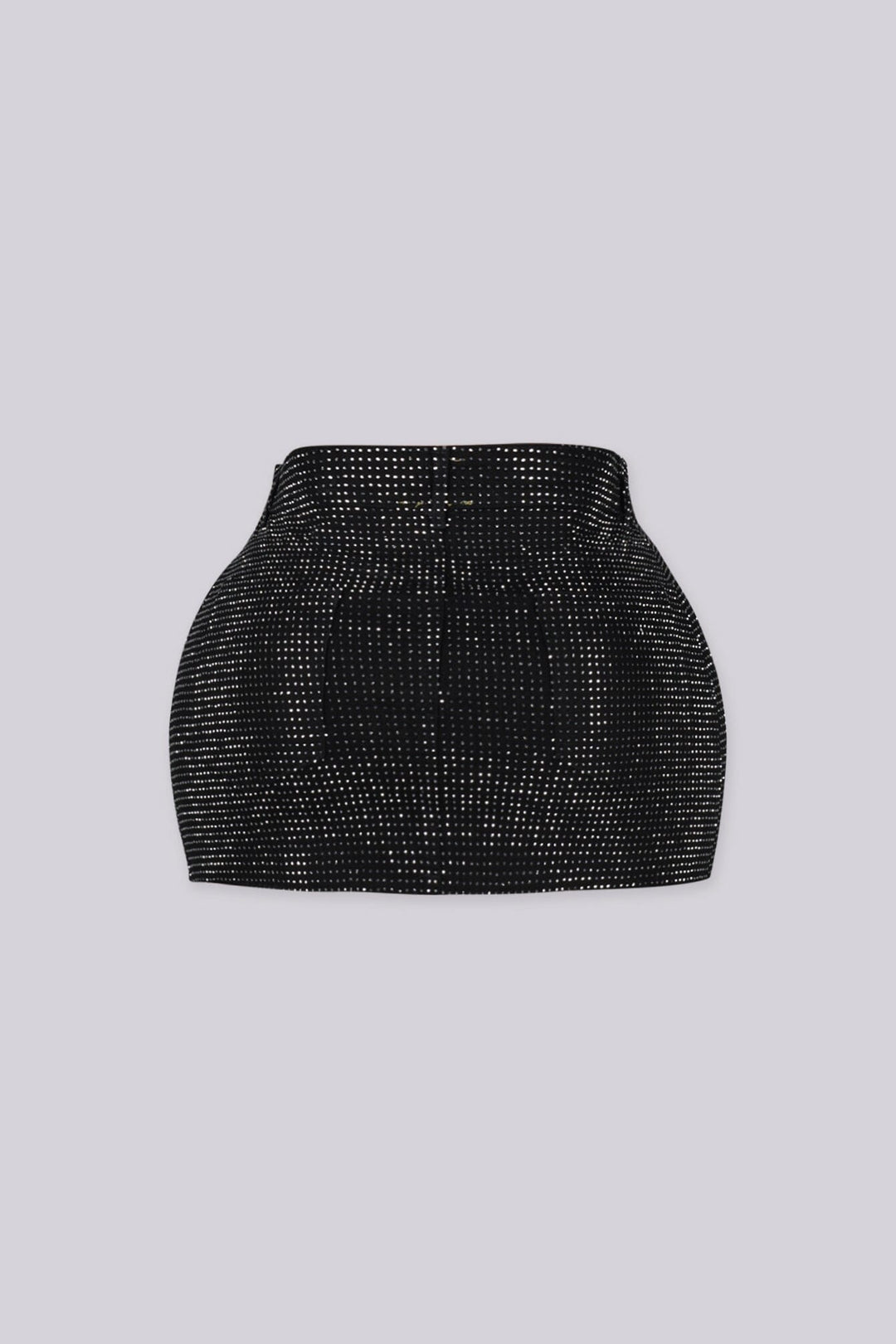 High rise mini skirt with rhinestone studs detailing throughout