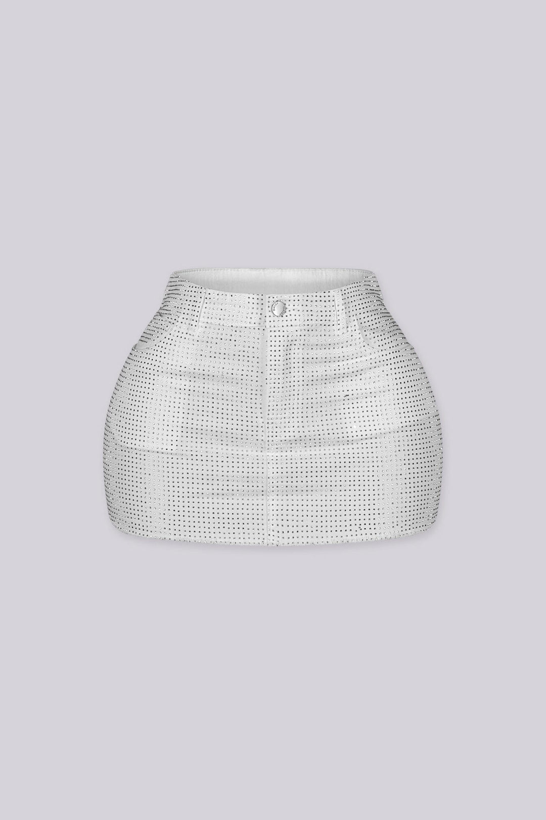 High rise mini skirt with rhinestone studs detailing throughout