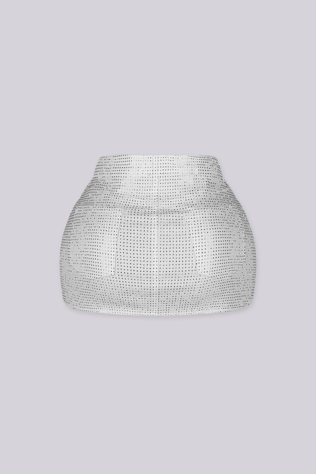 High rise mini skirt with rhinestone studs detailing throughout