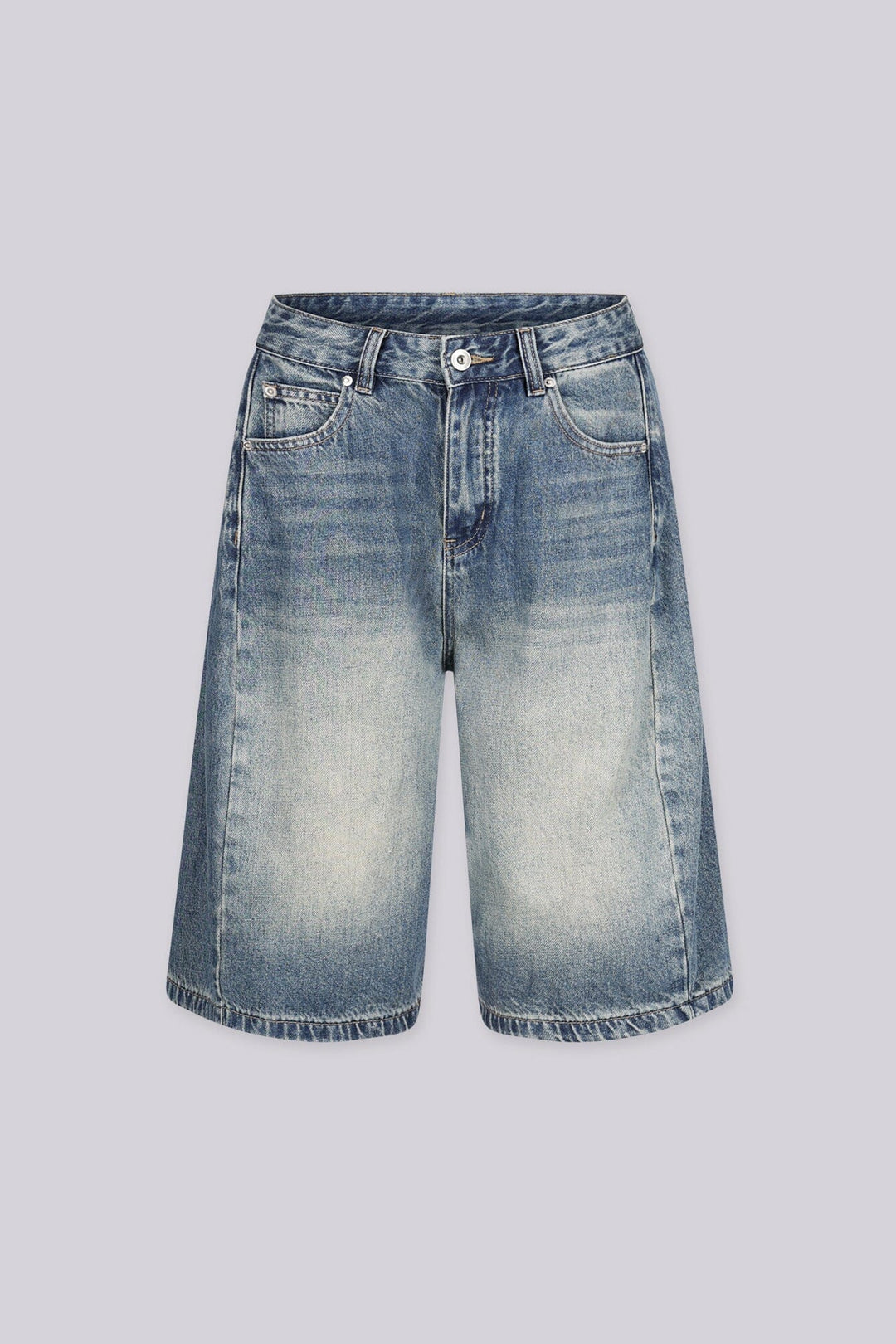 EDGEBYKS - High waisted wide leg denim bermuda shorts, front view