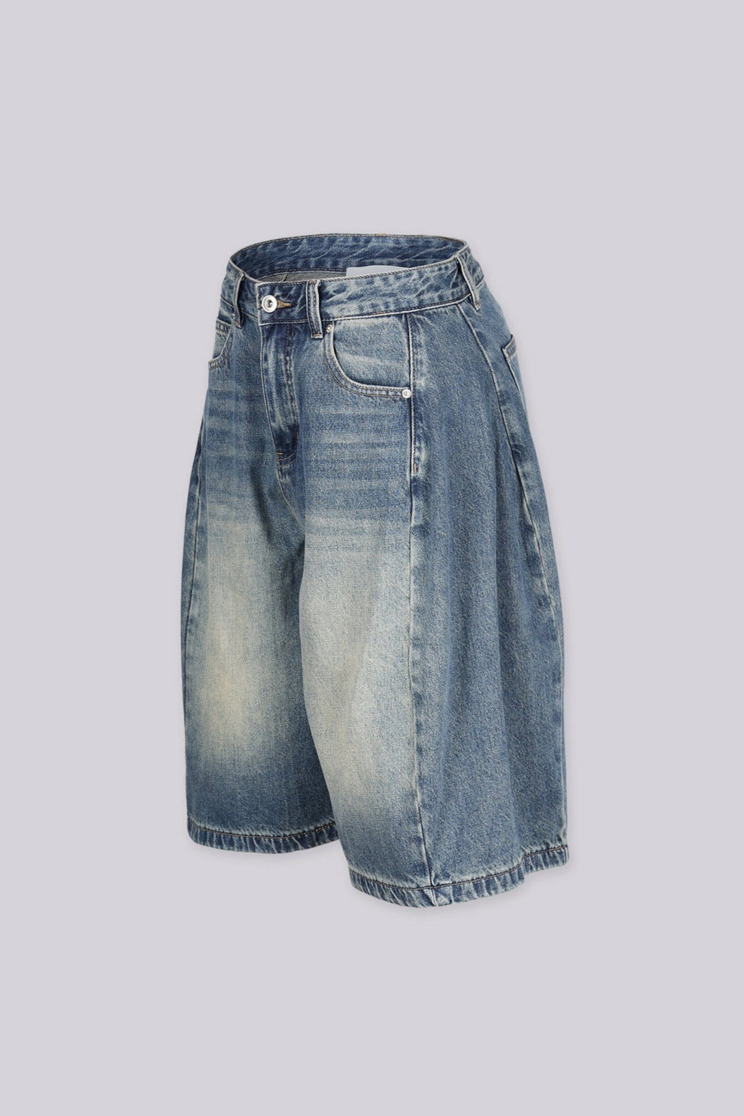 EDGEBYKS - High waisted wide leg denim bermuda shorts, side view