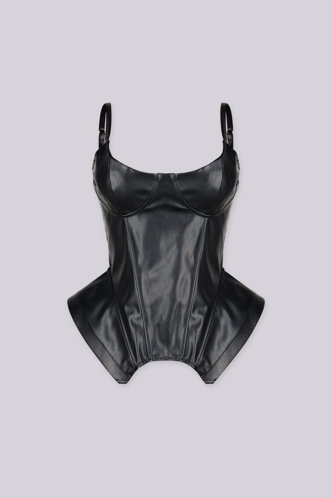 Sweetheart neckline faux leather corset top with adjustable straps