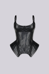 Sweetheart neckline faux leather corset top with adjustable straps