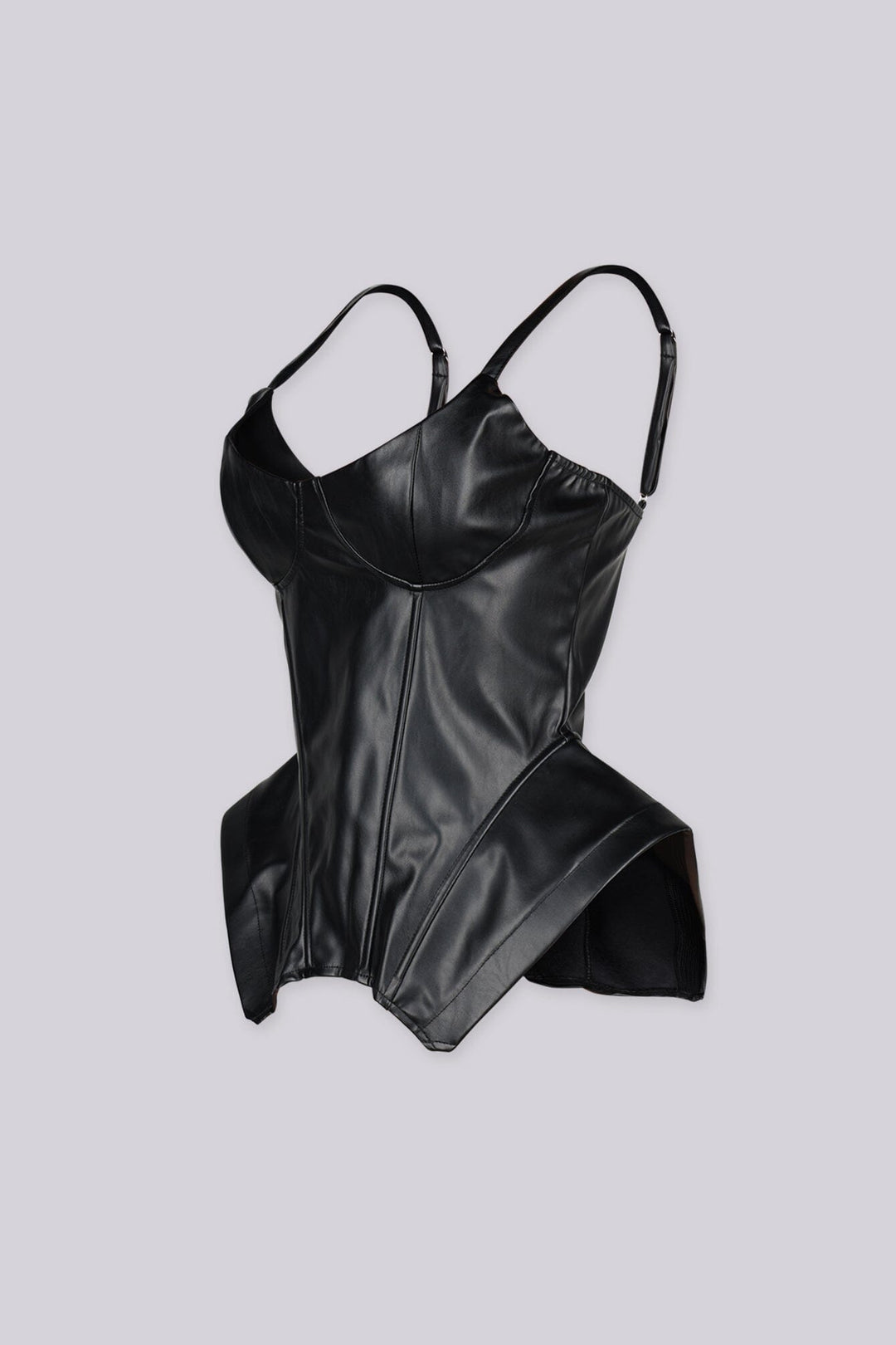 Sweetheart neckline faux leather corset top with adjustable straps
