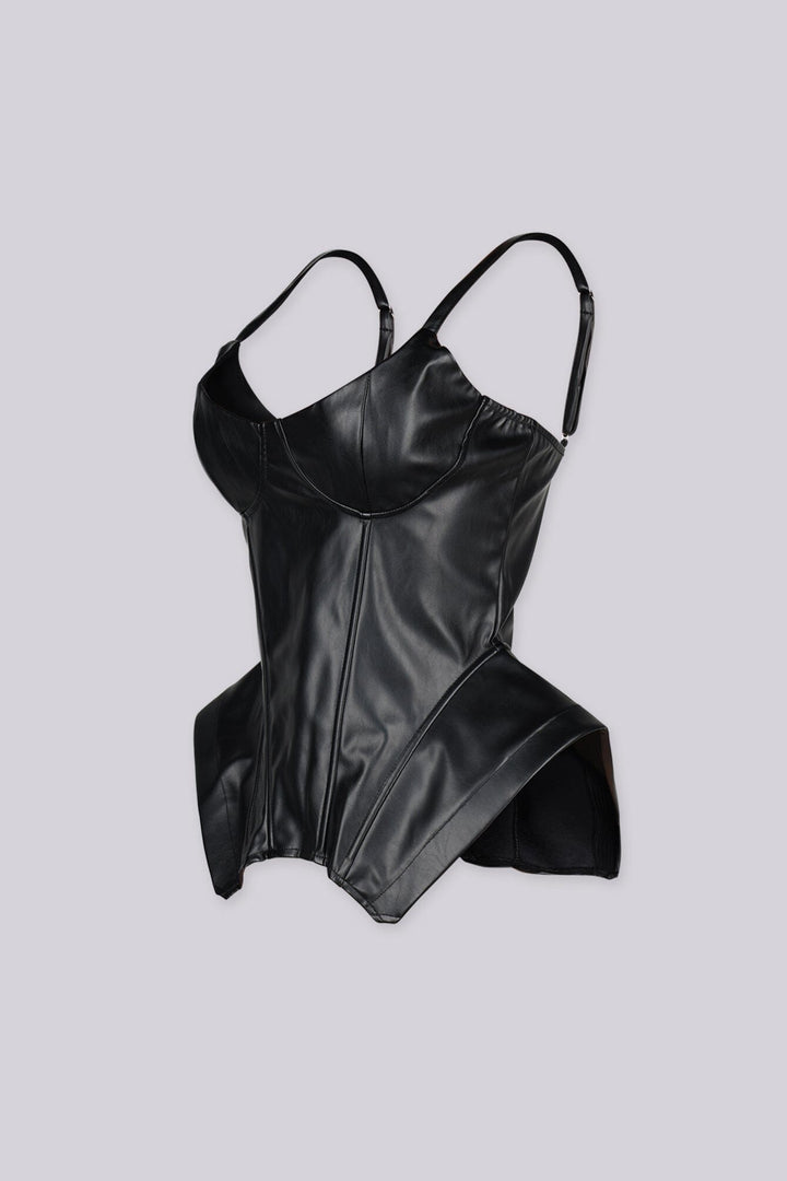 Sweetheart neckline faux leather corset top with adjustable straps