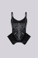 Sweetheart neckline faux leather corset top with adjustable straps