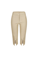 EDGE — taupe zip-slit capri pants, front view flat lay