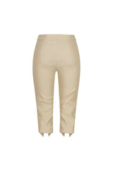EDGE — taupe zip-slit capri pants, back view flat lay