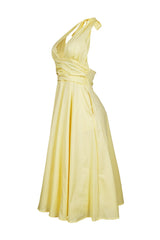EDGE — lemon yellow poplin halter neck midi dress, side view flat lay