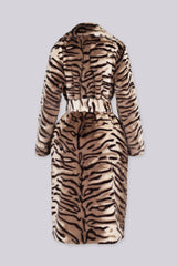 Tigra Tiger Stripe Faux Fur Belted Coat