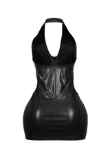 To Be Mine Faux Leather Halter Mini Dress