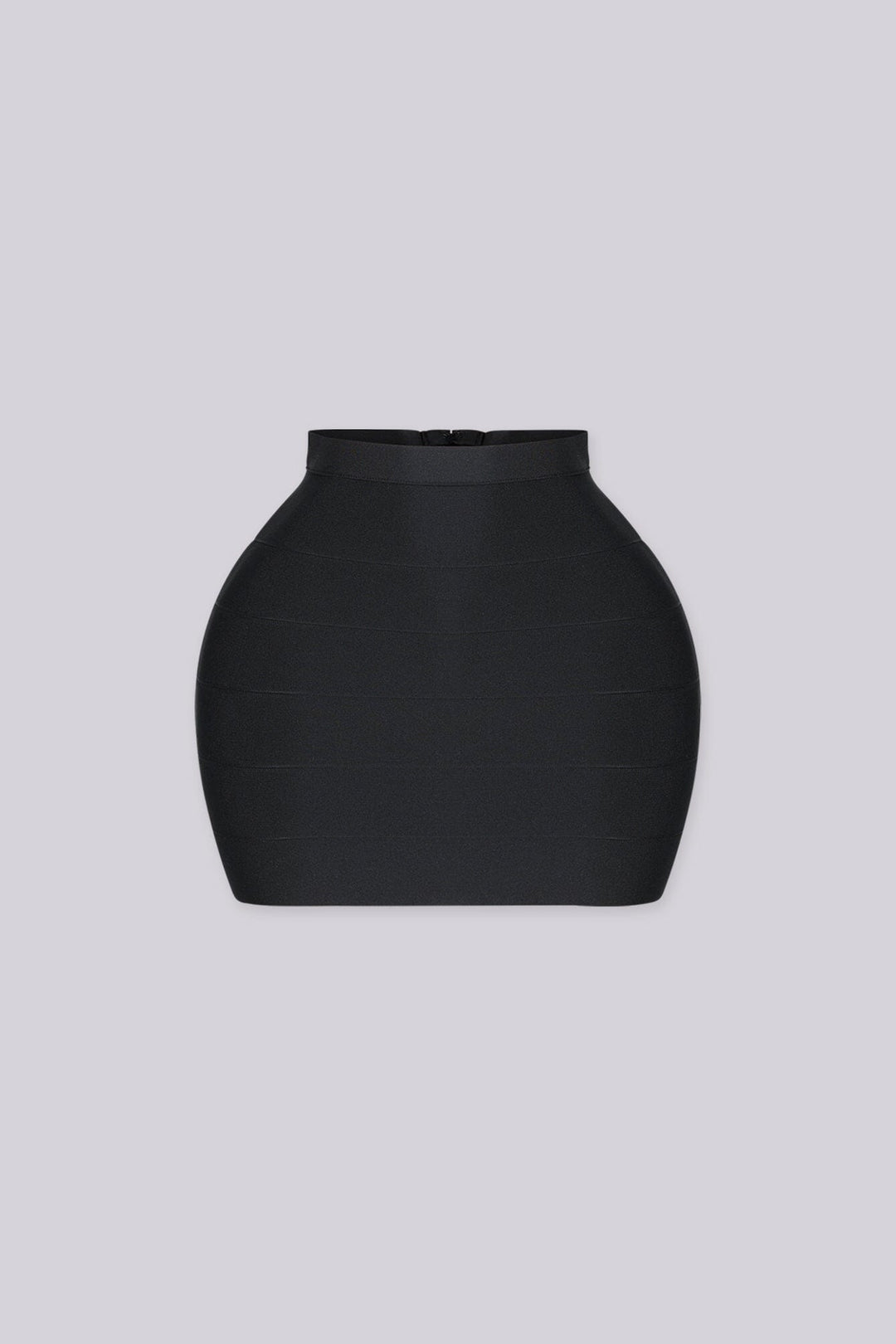 High waisted bodycon mini skirt featuring horizontal elasticized paneling detail