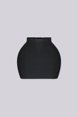 High waisted bodycon mini skirt featuring horizontal elasticized paneling detail