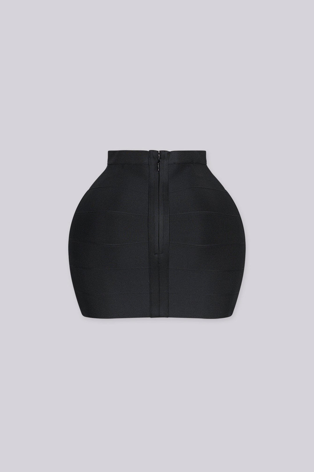 High waisted bodycon mini skirt featuring horizontal elasticized paneling detail