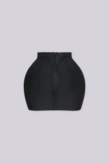 High waisted bodycon mini skirt featuring horizontal elasticized paneling detail