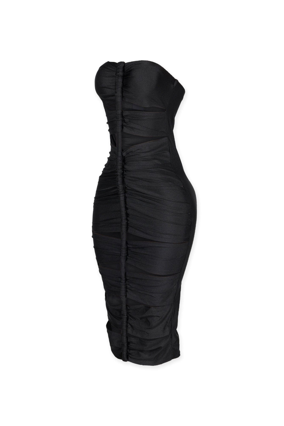 Tube midi dress featuring cutout details with a vertical roller motif centerpiece on the front