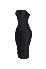 Tube midi dress featuring cutout details with a vertical roller motif centerpiece on the front