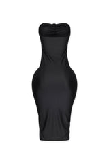 Tube midi dress featuring cutout details with a vertical roller motif centerpiece on the front