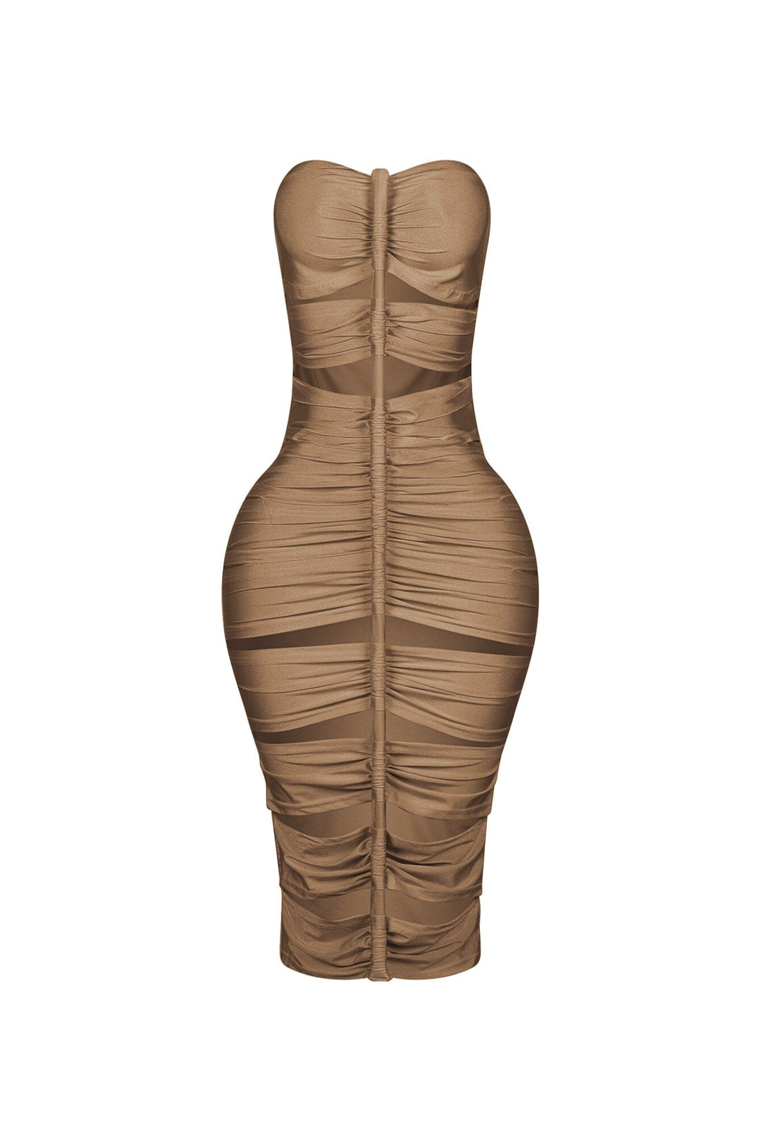 Tube midi dress featuring cutout details with a vertical roller motif centerpiece on the front