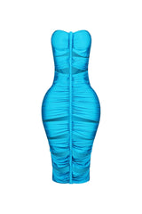 Tube midi dress featuring cutout details with a vertical roller motif centerpiece on the front
