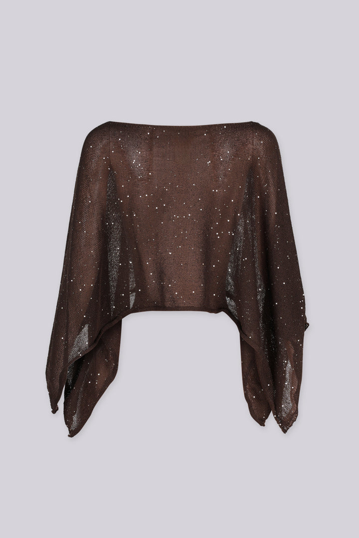Lightweight sheer knit oversized Poncho with allover sparkle flecks throughout
