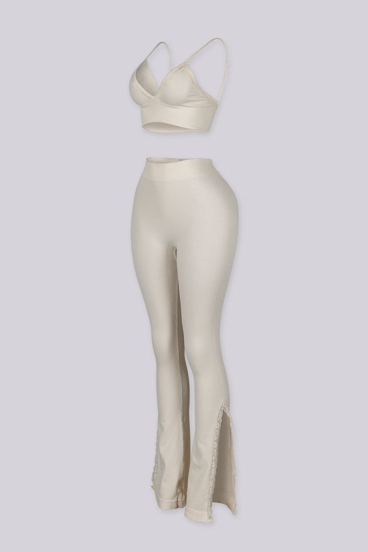 EDGE — vanilla tank and flare pants set, side view flat lay