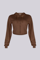 Soft brushed fleece cropped zip up hoodie with a relaxed everyday fit