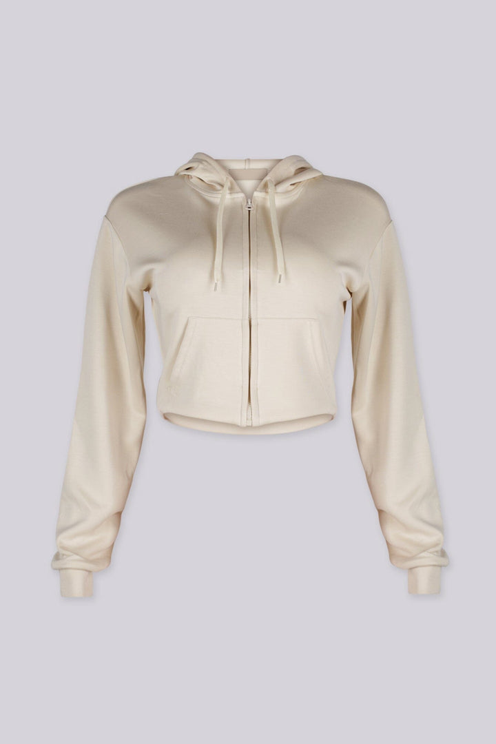 Soft brushed fleece cropped zip up hoodie with a relaxed everyday fit