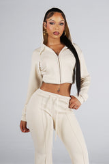 Soft brushed fleece cropped zip up hoodie with a relaxed everyday fit