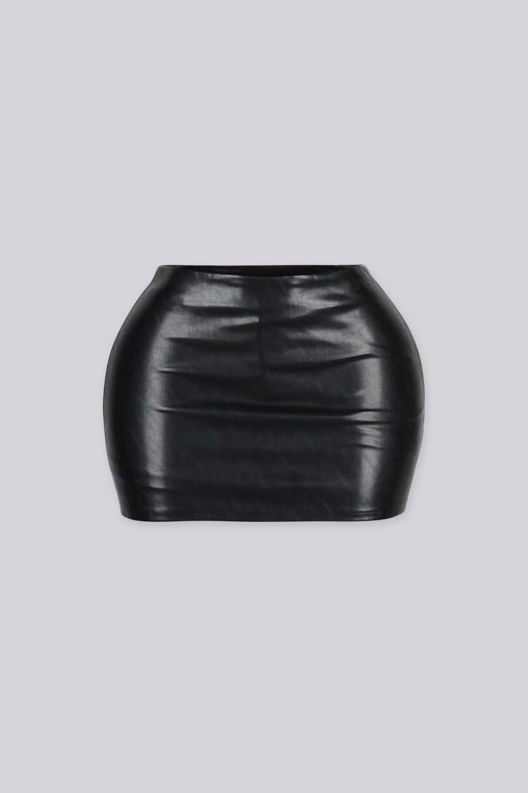 High waisted faux leather mini skirt with a smooth fitted waistband