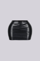 High waisted faux leather mini skirt with a smooth fitted waistband